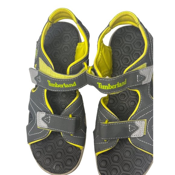 Timberland Boys Size 5 Sandals Gray with Yellow Interior Velcro Closure Adventur - Picture 3 of 9